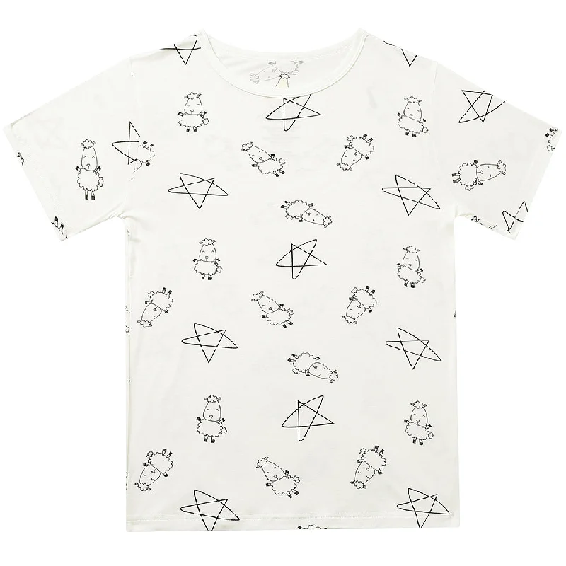 Unisex Short Sleeve T-Shirt Cute Big Star & Sheepz White Chenille Brocade Lace