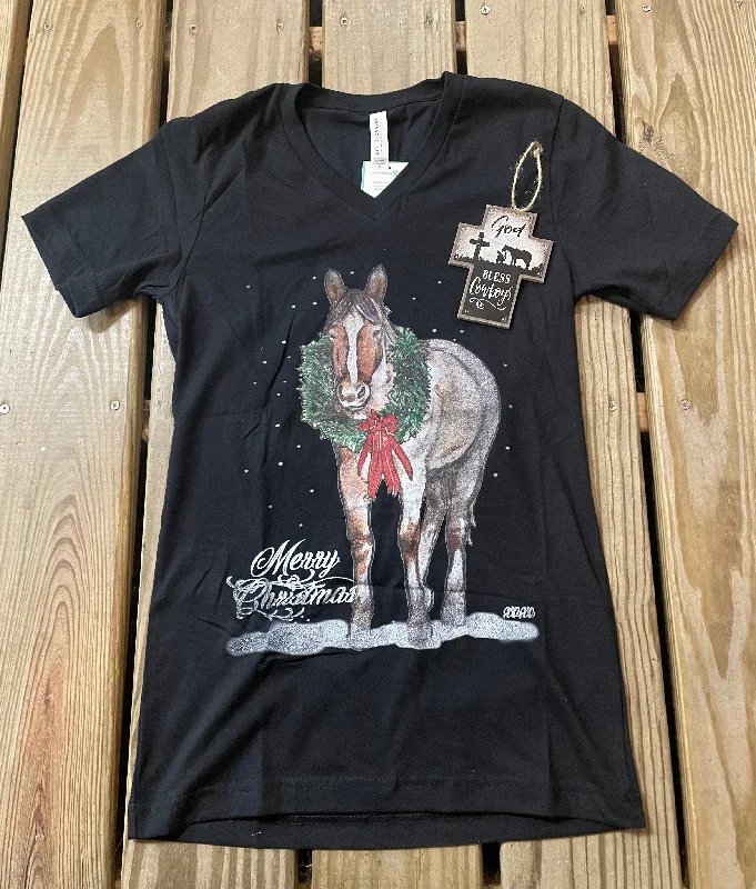 Christmas Horse Tee Mesh Canvas Denim