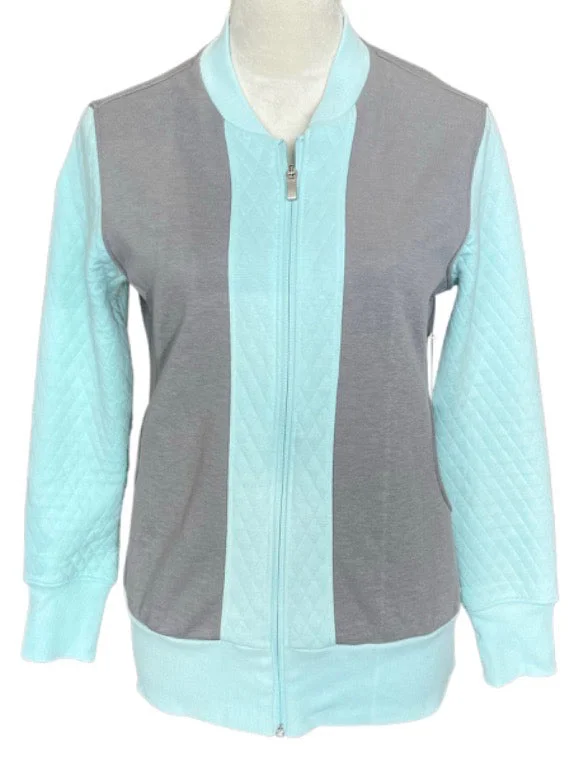 Adidas Grey & Light Teal Full-Zip Bomber Style Golf Jacket Size M MSP$70 Hoodie Zip-Up Jacket Button-Up Jacket