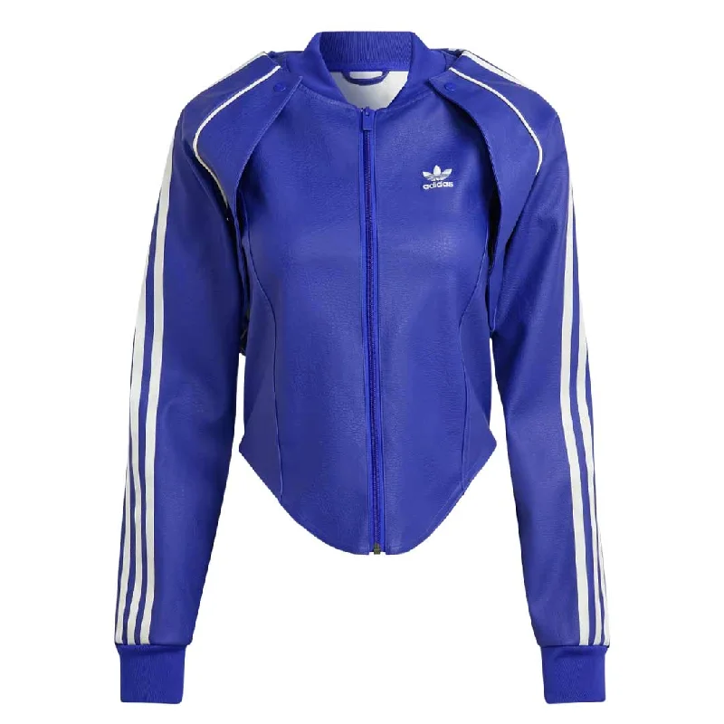 adidas - Women's Faux Leather SST Versatile Track Jacket (IK0497) Boat Neck Shawl Collar Notched Collar