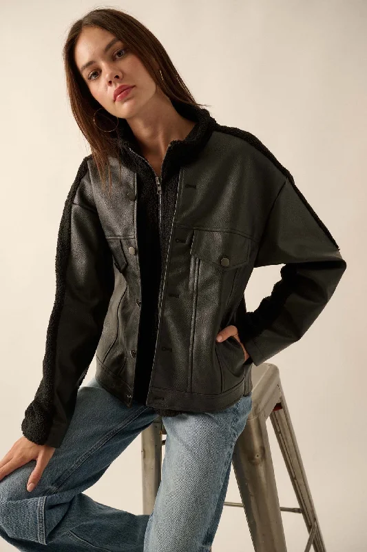 Big Rig Vegan Leather and Sherpa Trucker Jacket Appliqued Jacket Beaded Jacket Sequined Jacket