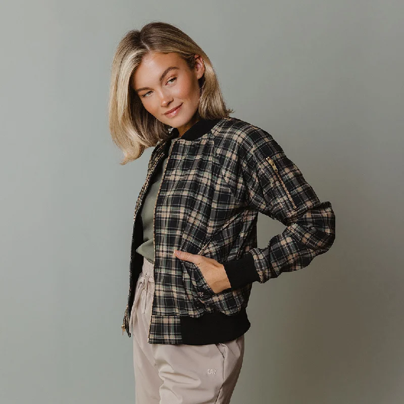 Bonnie Plaid Bomber Jacket Herringbone Jacket Checkered Jacket Solid Jacket