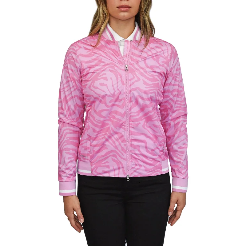 Cross Women's Storm Golf Jacket - Pink Zebra Hooded Jacket Caped Jacket Shawl Collar Jacket