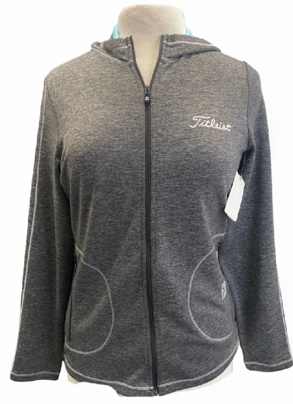 Footjoy Gray Full-Zip Hooded Jacket with Titleist Logo A-Line Jacket Boat Neck Shawl Collar