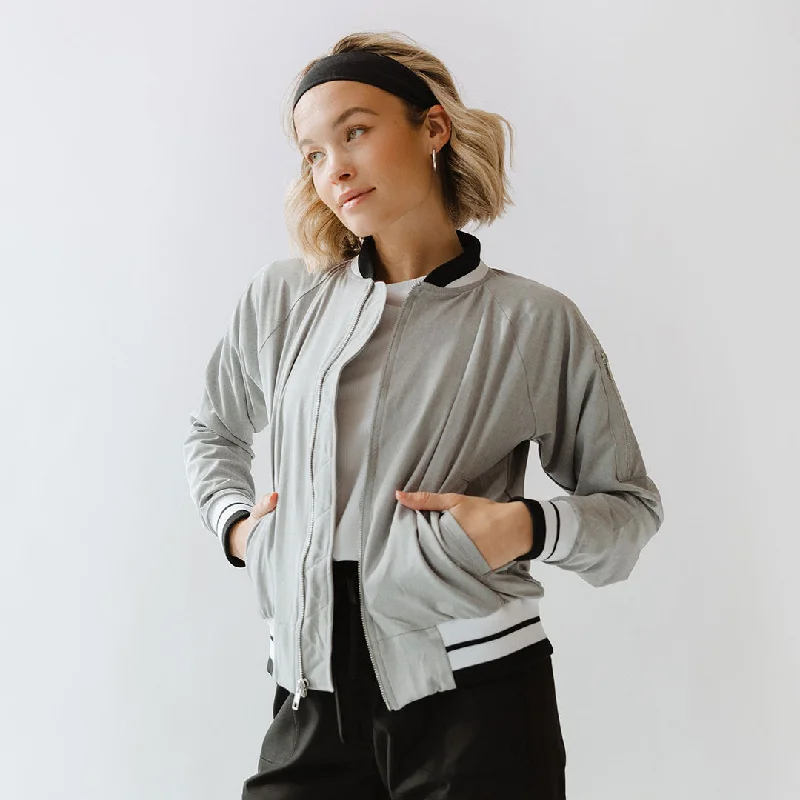 Heather Light Grey Bomber Jacket One-Shoulder Jacket Off-the-Shoulder Jacket Asymmetrical Jacket