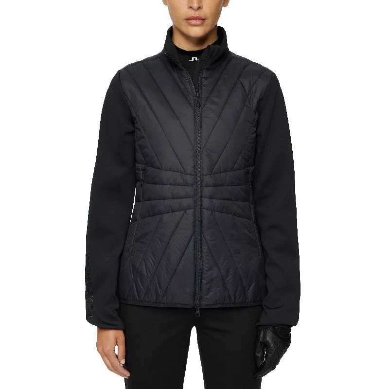 J.Lindeberg Women's Holma Quilt Hybrid Golf Jacket - Black Hooded Jacket Caped Jacket Shawl Collar Jacket