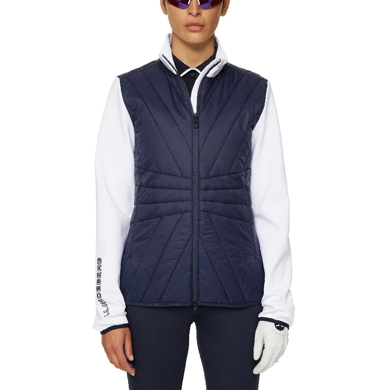 J.Lindeberg Women's Holma Quilt Hybrid Golf Jacket - JL Navy Notch Collar Jacket Peter Pan Collar Jacket Cowl Neck Jacket