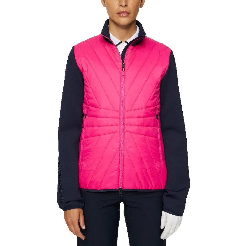 J.Lindeberg Women's Holma Quilt Hybrid Golf Jacket - Pink Peacock Zippered Jacket Buttoned Jacket Snapped Jacket