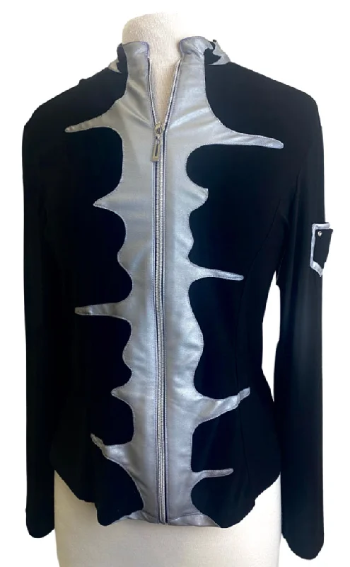 Jamie Sadock Full Zip Black & White Light Jacket Size L. MSP$110 Satin Fabric Silk Fabric Chiffon Fabric