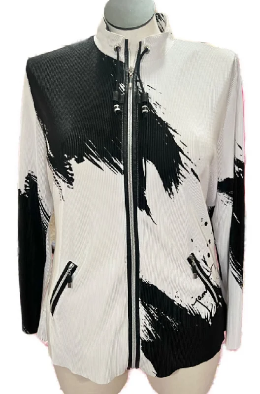 Jamie Sadock White & Black Print Full-zip Crinkle Jacket Size XL MSP$145 Chenille Fabric Brocade Fabric Lace Fabric