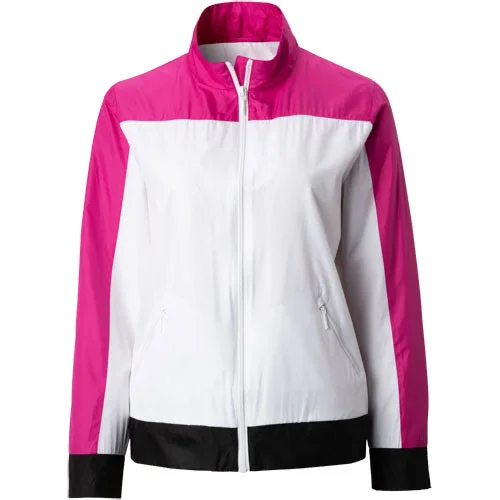 New GGBlue Jackie Golf Jacket in White Pink & Black. Size M. MSP$120 Satin Fabric Silk Fabric Chiffon Fabric