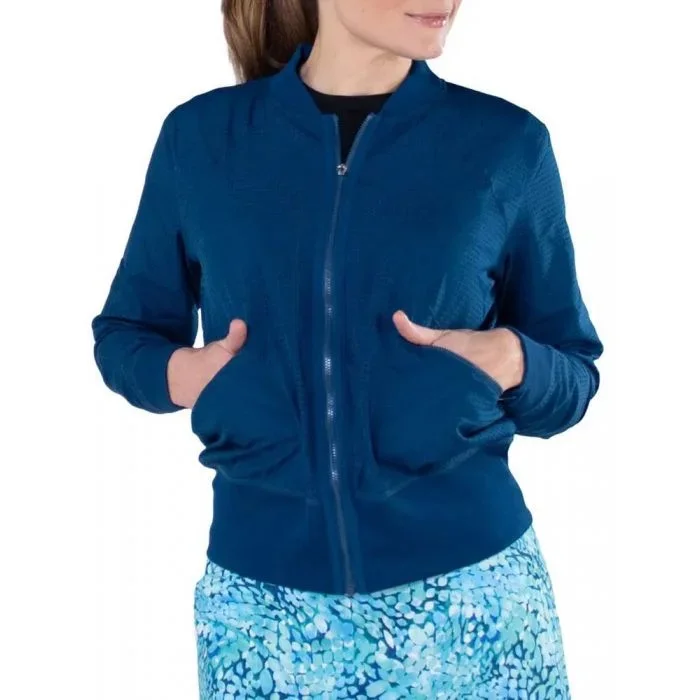 New, Jofit Navy Blue Mesh Bomber Jacket Cardigan Sweater Pullover