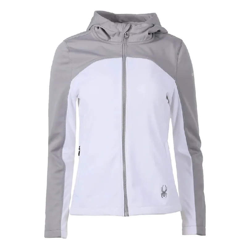 New Women's Spyder Alyce Softshell Jacket with Hood White Alloy - MSP$149 Jersey Jacket Tulle Jacket Batik Jacket