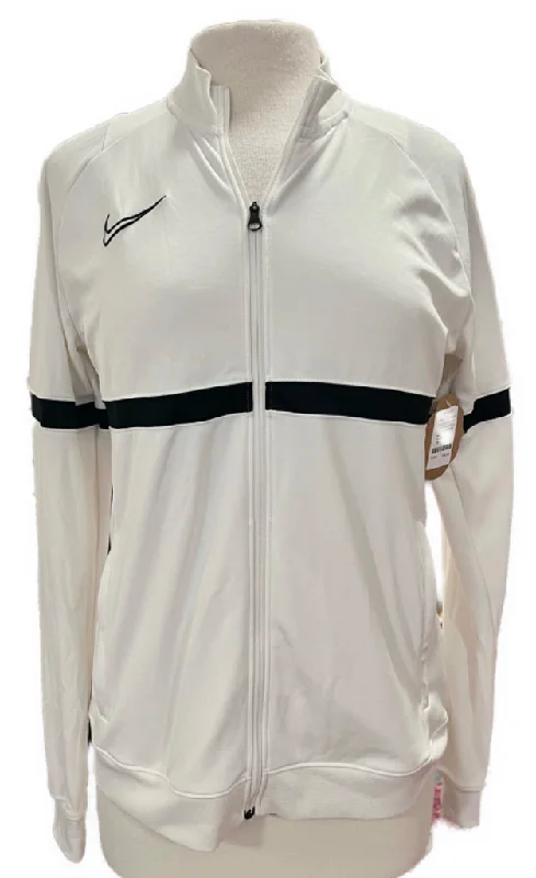 Nike Dri-Fit White with Black Horizontal Stripe Full Zip Jacket Size M Bomber Jacket Anorak Windbreaker