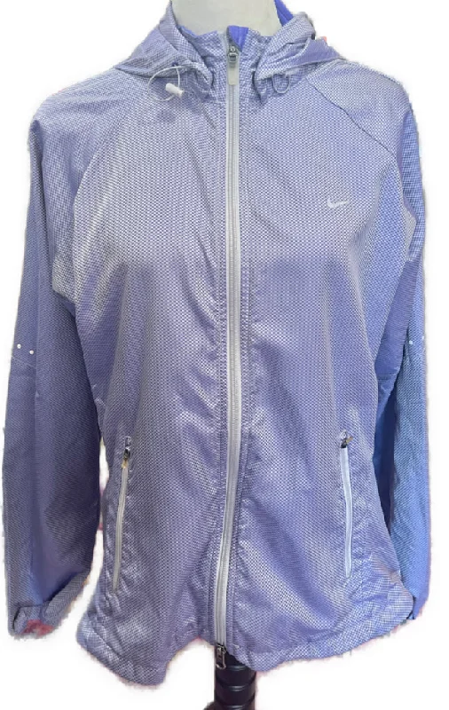 Nike Women's FitStorm Purple Micro-check Full-Zip Hooded Jacket Size L MSP$130 Knit Fabric Woven Fabric Fleece Fabric