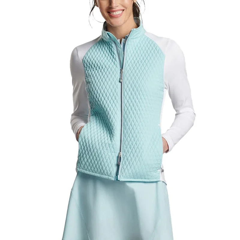 Peter Millar Women's Merge Hybrid Golf Jacket - Blue Spruce/ White Print Jacket Jacquard Jacket Patchwork Jacket