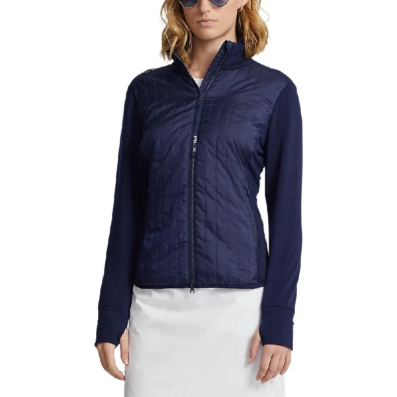 RLX Ralph Lauren Women's Cool Wool Hybrid Performance Full-Zip Jacket - French Navy Front Pockets Side Pockets Patch Pockets