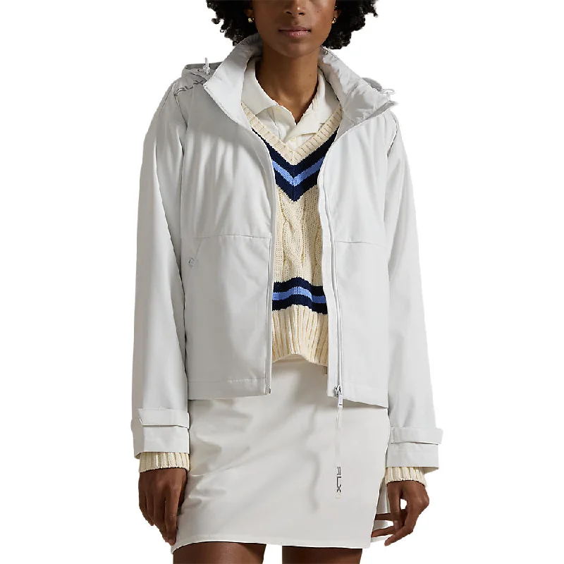 RLX Ralph Lauren Women's WaterProof Hooded Golf Jacket - Pure White Appliqued Jacket Beaded Jacket Sequined Jacket