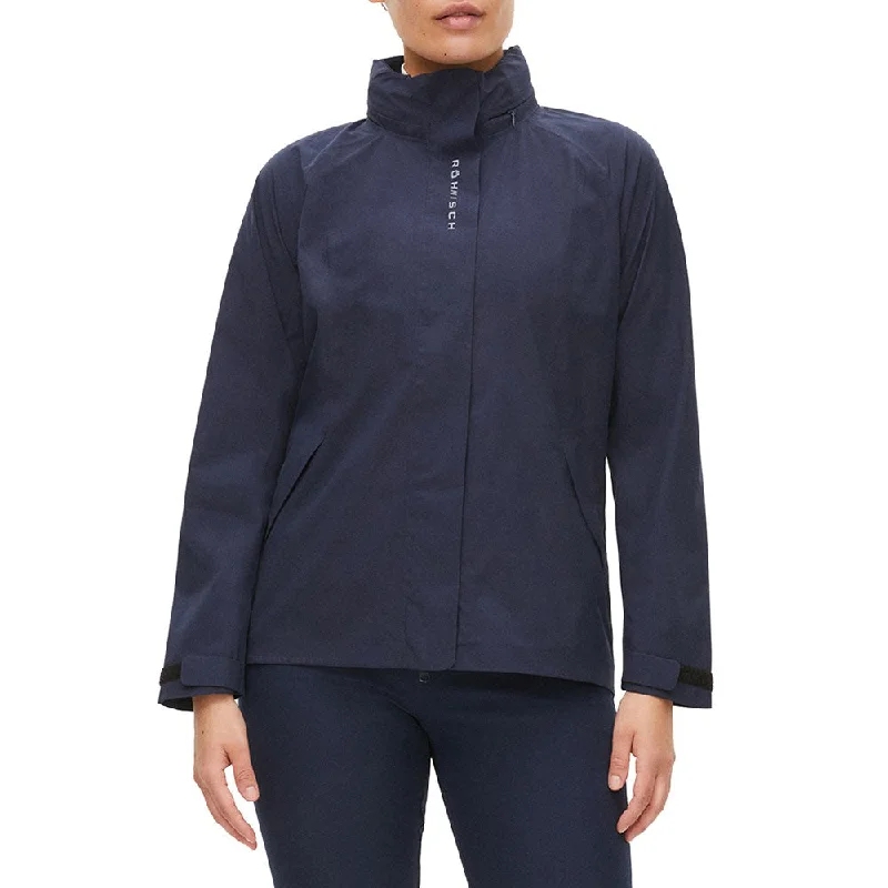 Rohnisch Women's Storm Waterproof Rain Jacket - Navy Ribbed Jacket Pleated Jacket Ruffled Jacket