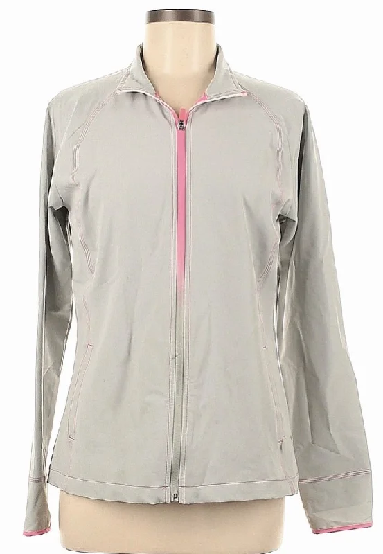 Slazenger Light Gray Full-Zip Jacket w/ Pink Zipper Size M MSP$70 Ribbed Jacket Pleated Jacket Ruffled Jacket