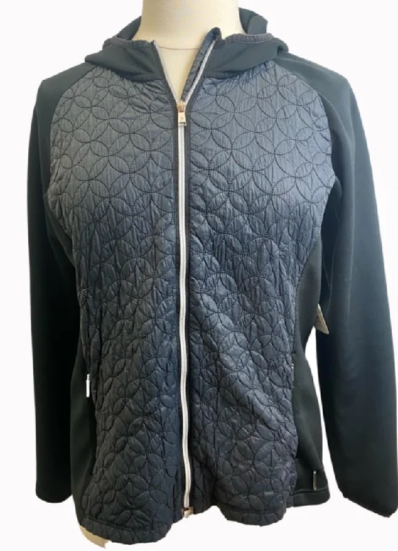 Sunice Black Full-zip Hooded Jacket with Patterned Quilting Body Size XXL MSP$165 Zip Front Button Front Snap Front