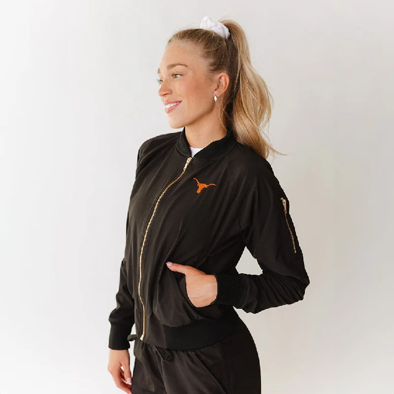 Texas Bomber Jacket, Black Zippered Front Buttoned Front Snap Front