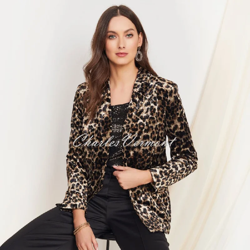 Tia Animal Print Velvet Blazer Jacket - Style 77592-7858-88 Print Jacket Jacquard Jacket Patchwork Jacket