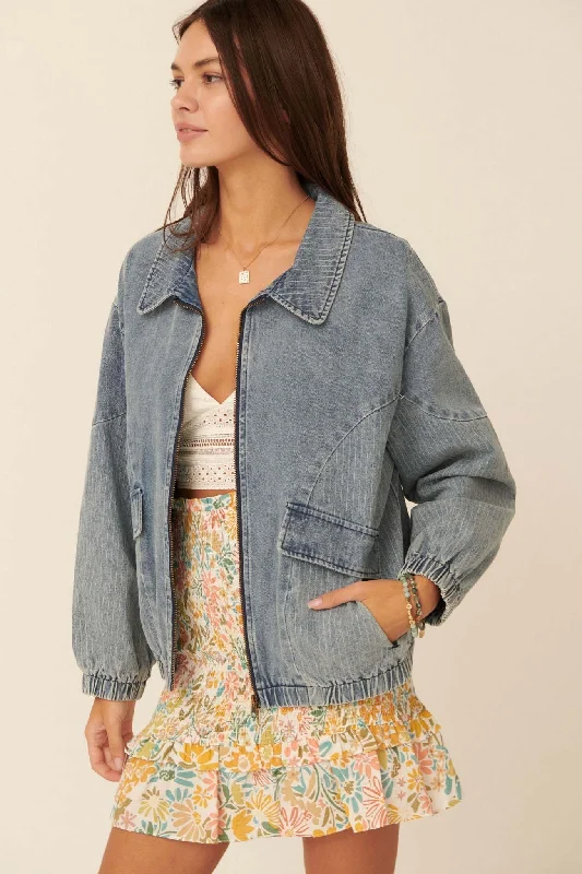 Up Your Game Denim Bomber Jacket Print Jacket Jacquard Jacket Embroidered Jacket