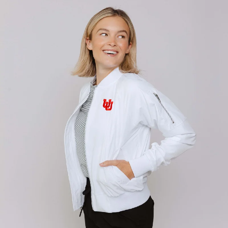 Utah Bomber Jacket, White Ribbed Jacket Pleated Jacket Ruffled Jacket