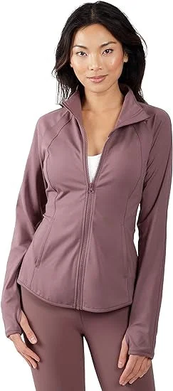 Yogalicious Purple Ultra Soft Lightweight Full Zip Yoga Jacket with Pockets Size L Herringbone Jacket Houndstooth Jacket Plaid Jacket