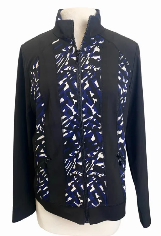 Zenergy Black Full-Zip Jacket with Patterned Inserts Size M  MSP$89.50 Rayon Jacket Velvet Jacket Corduroy Jacket