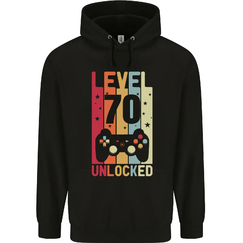 70th Birthday 70 Year Old Level Up Gaming Mens 80% Cotton Hoodie Hoodie with Puffed Sleeves Voluminous Trendy