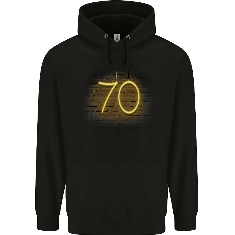 70th Birthday Neon Lights 70 Year Old Mens 80% Cotton Hoodie Hoodie with Raw Hem Edgy Unfinished