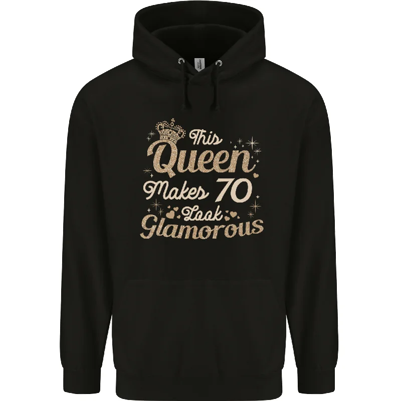 70th Birthday Queen Seventy Years Old 70 Mens 80% Cotton Hoodie Hoodie with Bell Sleeves Flared Feminine