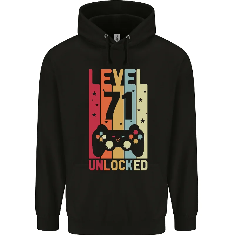 71st Birthday 71 Year Old Level Up Gaming Mens 80% Cotton Hoodie Hoodie with Hem Drawcord Adjustable Customizable