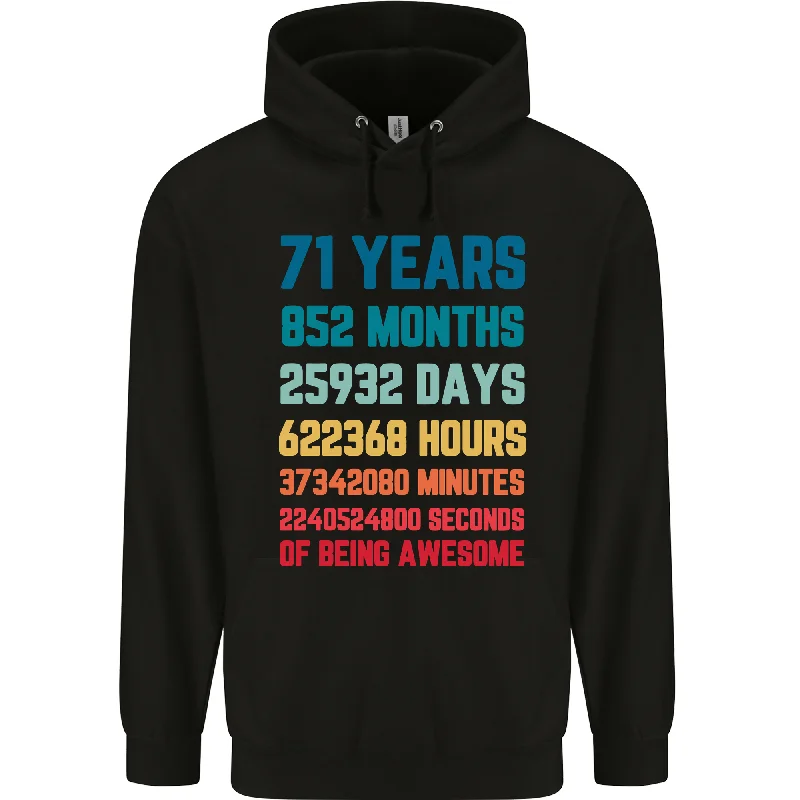 71st Birthday 71 Year Old Mens 80% Cotton Hoodie Hoodie with Strings Custom Fit Adjustable