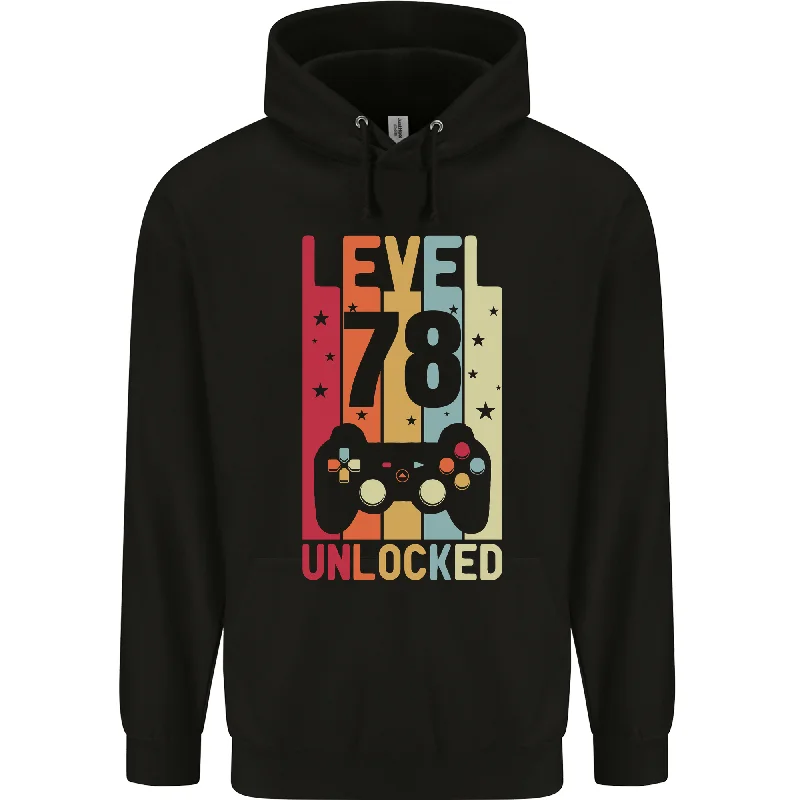 78th Birthday 78 Year Old Level Up Gaming Mens 80% Cotton Hoodie Hoodie with Hood Adjustable Protection