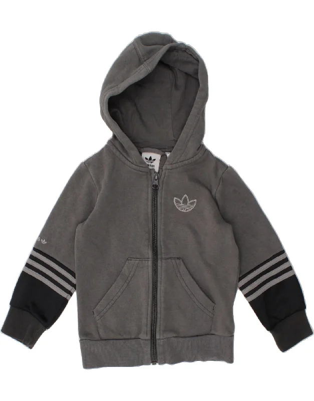 ADIDAS Baby Boys Zip Hoodie Sweater 18-24 Months Grey Colourblock Cotton Hoodie with Logo Branding Identity