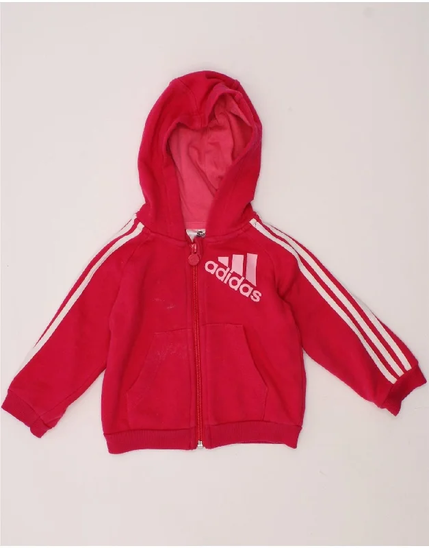 ADIDAS Baby Girls Graphic Zip Hoodie Sweater 6-9 Months Pink Cotton Hoodie Crop Top Short Trendy