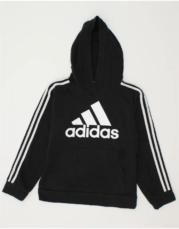 ADIDAS Boys Graphic Hoodie Jumper 10-11 Years Medium Black Cotton Hoodie with Patch Decorative Personalized