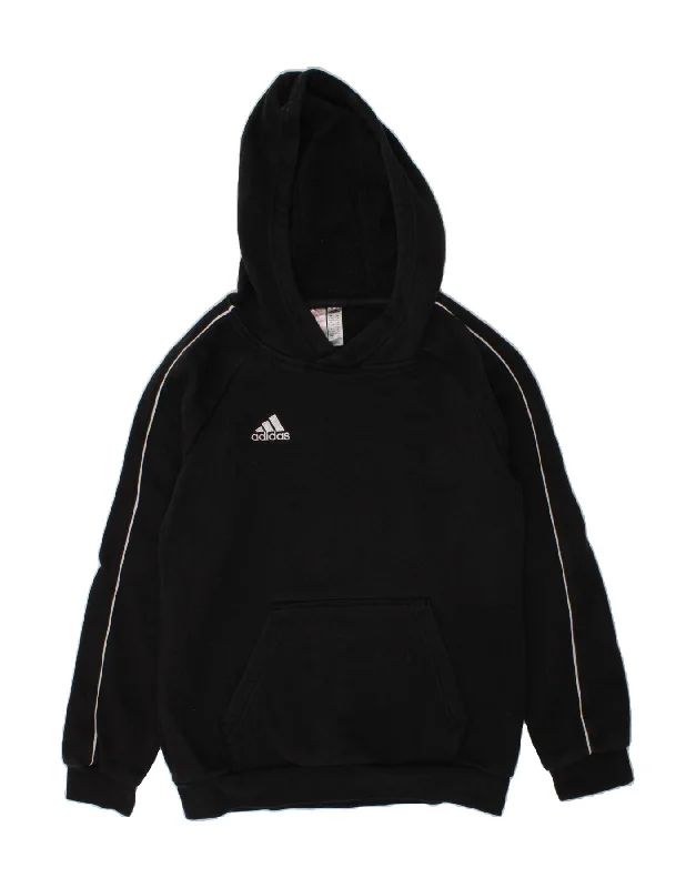 ADIDAS Boys Hoodie Jumper 11-12 Years Black Cotton Hoodie with Side Slits Relaxed Casual