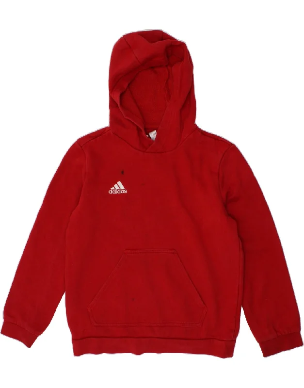 ADIDAS Boys Hoodie Jumper 9-10 Years Red Cotton Hoodie with Ribbed Neckline Snug Warm