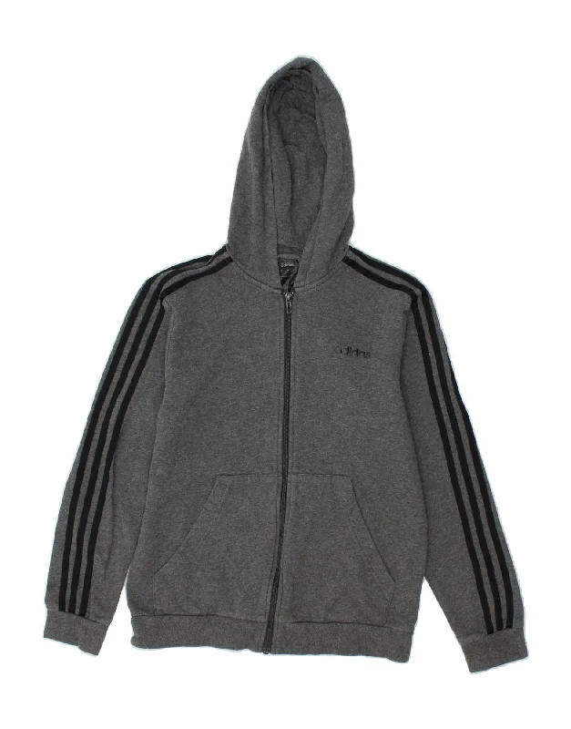 ADIDAS Boys Zip Hoodie Sweater 13-14 Years Grey Cotton Hoodie with Applique Textured Unique