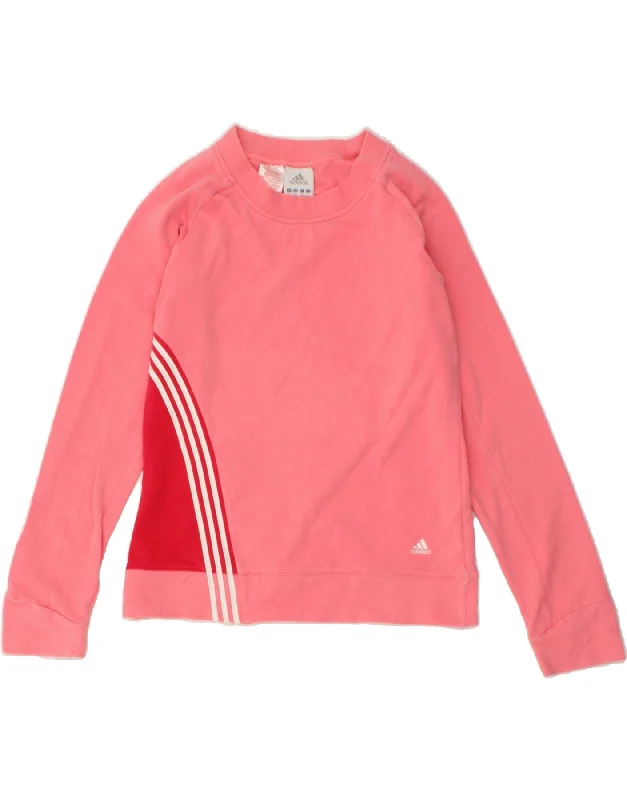 ADIDAS Girls Sweatshirt Jumper 13-14 Years Pink Colourblock Cotton Cotton Hoodie Fleece Lining Warmth