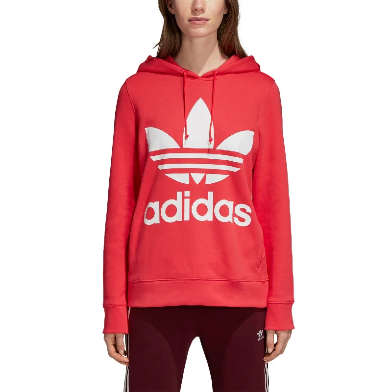 Adidas Original Women's Trefoil Hoodie Core Pink Hoodie with Hem Contrast Bold Stylish