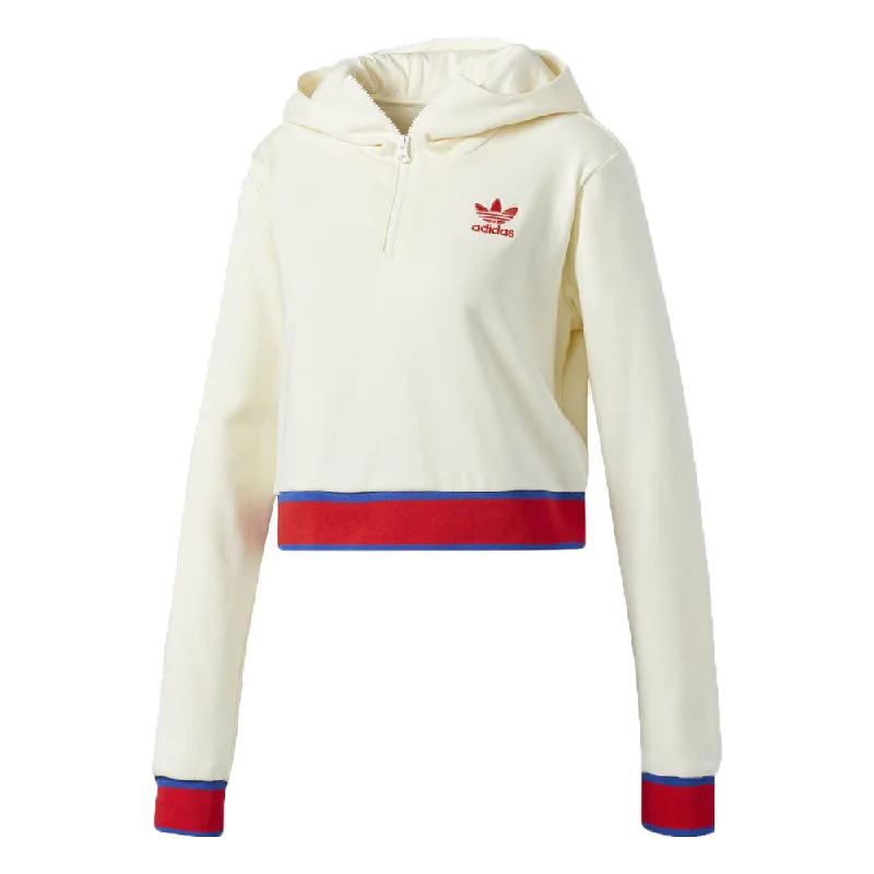 Adidas Originals Embellished Arts Women's Cropped Hoodie Cream White Hoodie with Pastel Soft Subtle