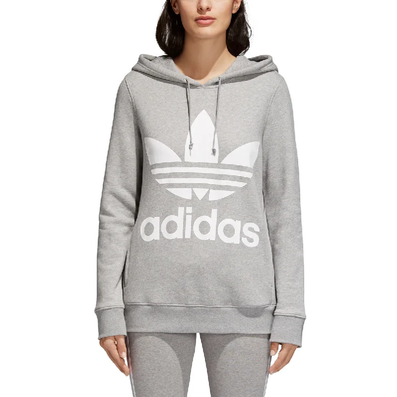 Adidas Originals Trefoil Women's Pull Over Hoodie Grey Heather/White Hoodie with Mesh Breathable Sporty