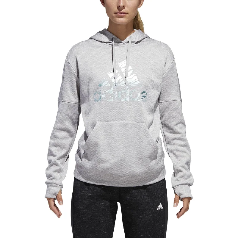 Adidas Women's Athletics Badge Of Sport Camo Print Hoodie Grey Hoodie with Embroidery Detailed Premium