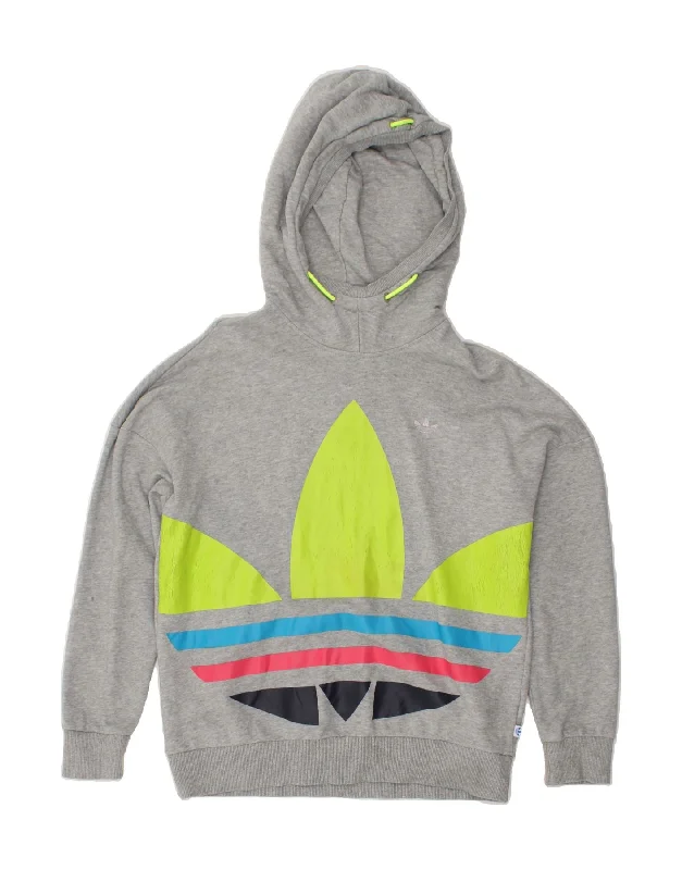 ADIDAS Womens Graphic Hoodie Jumper UK 12 Medium  Grey Cotton Hoodie with Crew Neck Simple Timeless