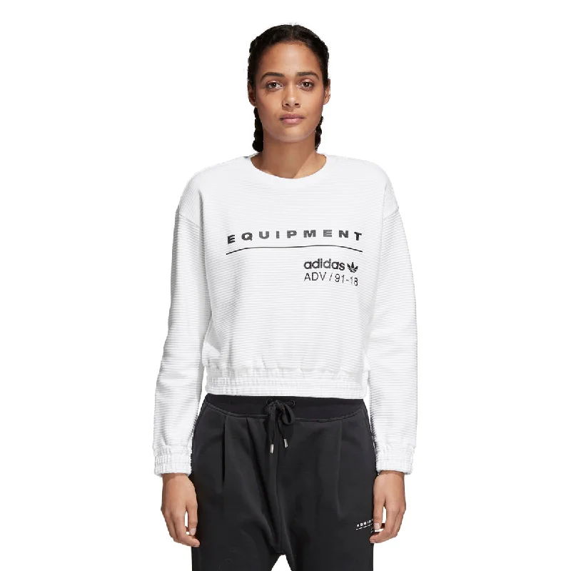 Adidas Women's Originals EQT Crew Cropped Sweatshirt White Hoodie with Crew Neck Simple Timeless